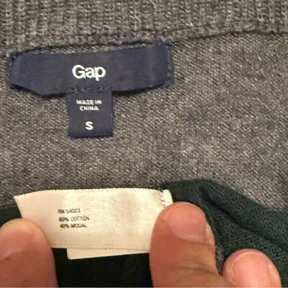 Gap Green & Grey Striped Draped Open Front Long Duster Cardigan Size Small - Picture 6 of 6